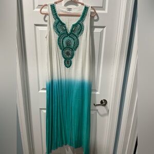 White and Teal Maxi Dress - Size M/L